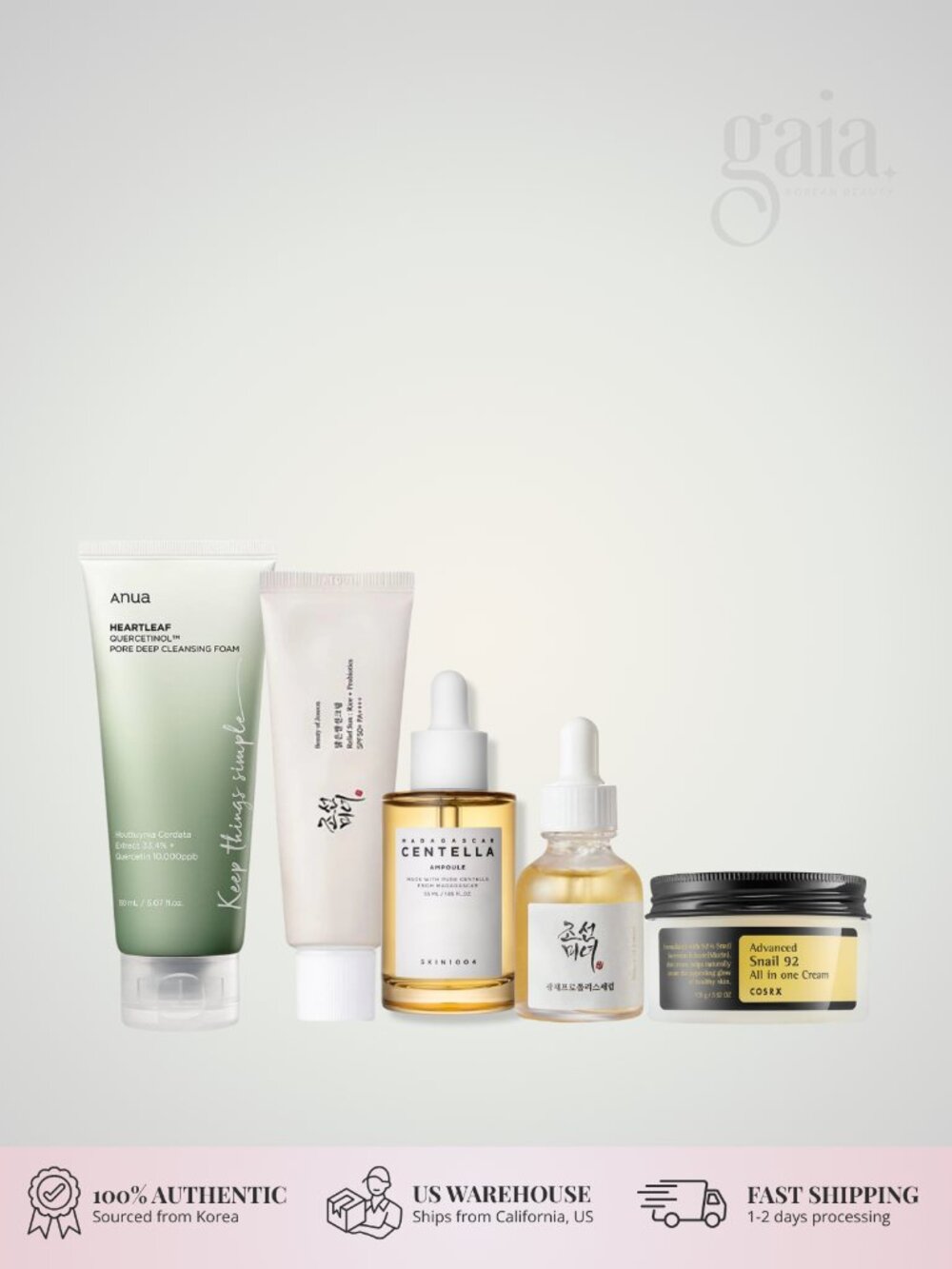 K-Beauty Starter Kit 5pc Anua SKIN1004 BOJ COSRX Korean Skincare Set